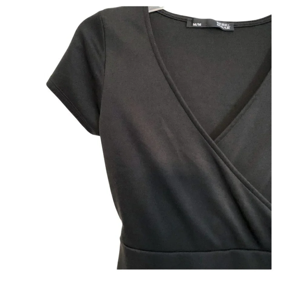 Faux Black Wrap Around  Dress Ladies Med - Picture 3 of 8